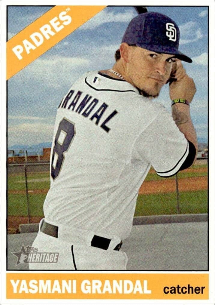 Yasmani Grandal 2015 Topps Heritage #184 Baseball Trading Card - Front 2015 Topps Heritage Yasmani Grandal #184 baseball trading card front
