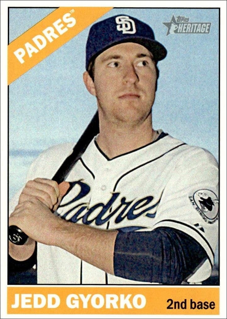 Jedd Gyorko 2015 Topps Heritage #344 Baseball Trading Card - Front 2015 Topps Heritage Jedd Gyorko #344 baseball trading card front