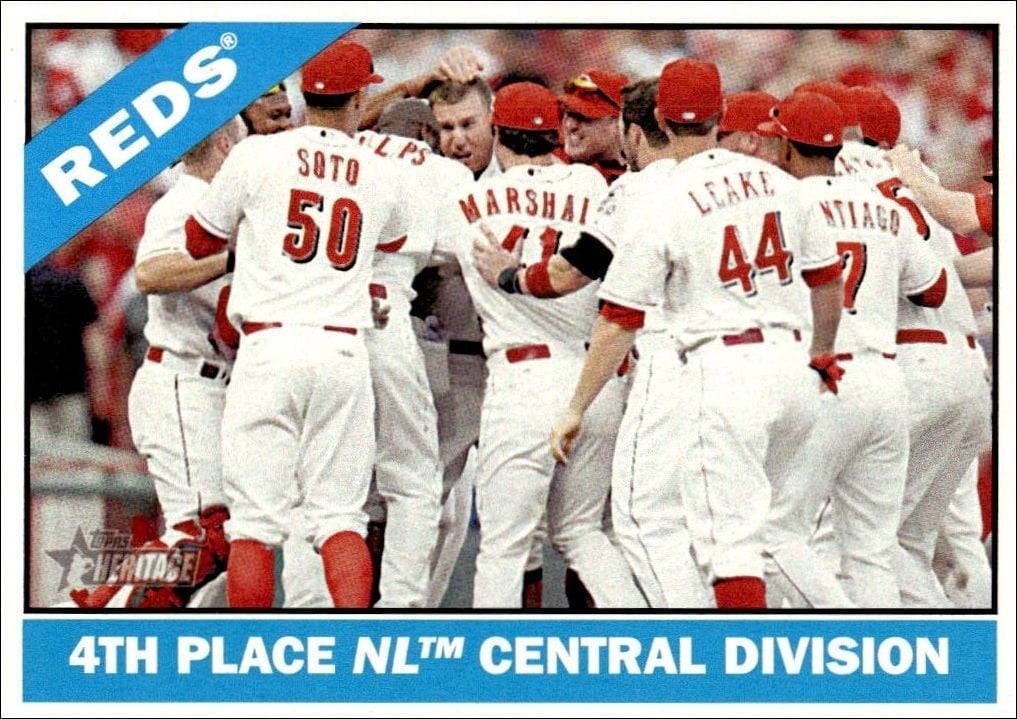 Cincinnati Reds 2015 Topps Heritage #59 Baseball Trading Card - Front 2015 Topps Heritage Cincinnati Reds #59 baseball trading card front