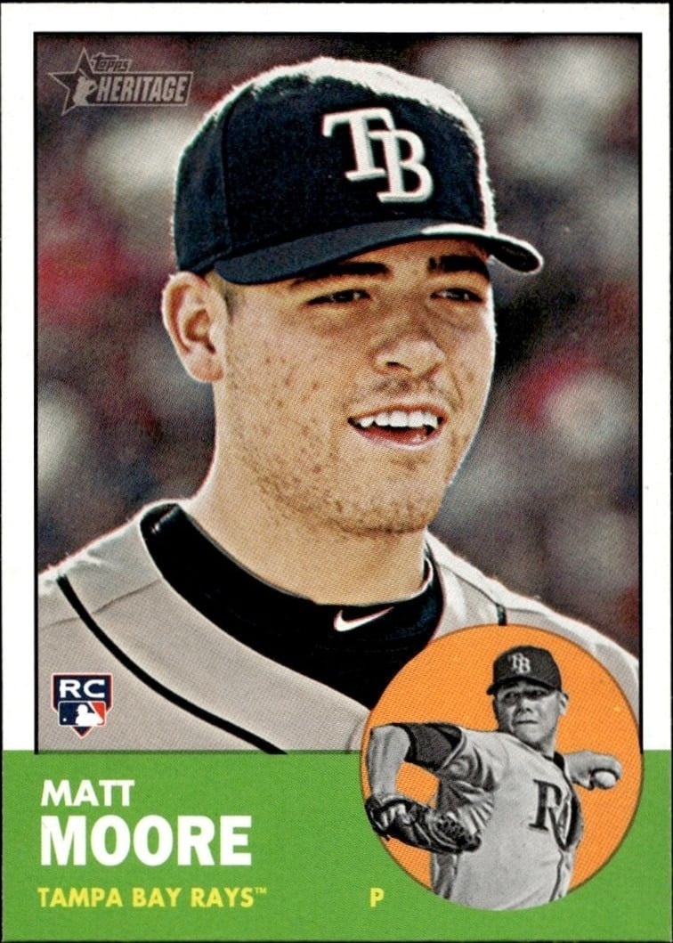 Matt Moore 2012 Topps Heritage #391 Baseball Trading Card - Front 2012 Topps Heritage Matt Moore #391 baseball trading card front