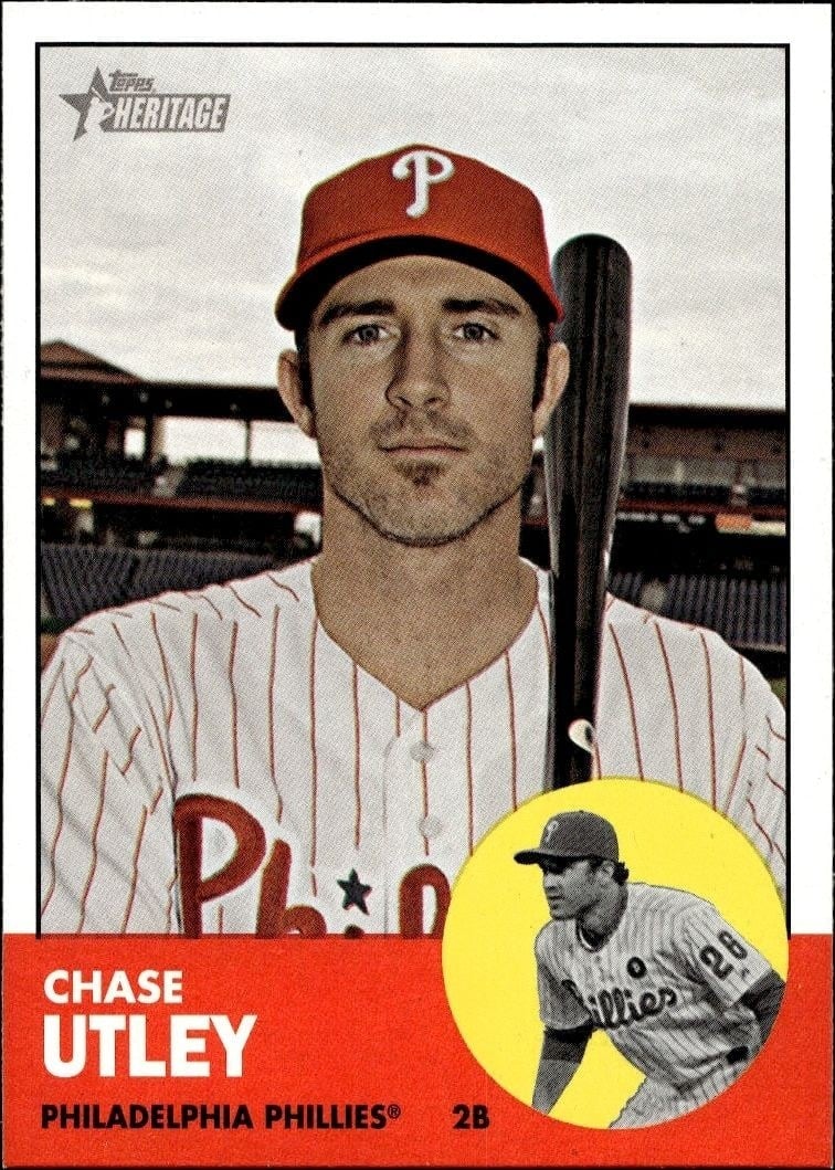 Chase Utley 2012 Topps Heritage #221 Baseball Trading Card - Front 2012 Topps Heritage Chase Utley #221 baseball trading card front