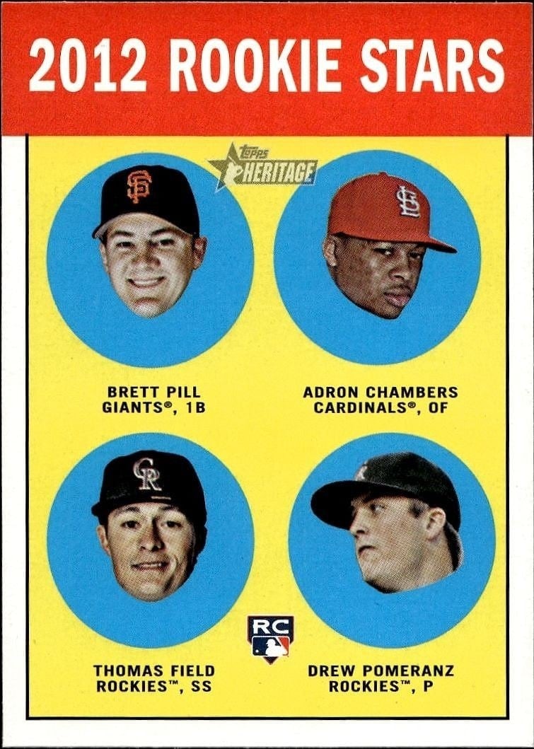 Brett Pill 2012 Topps Heritage #208 Baseball Trading Card - Front 2012 Topps Heritage Brett Pill #208 baseball trading card front