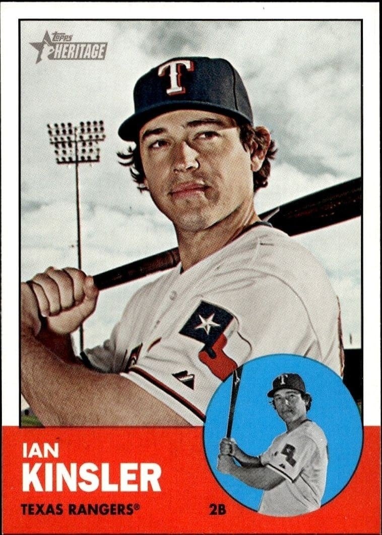 Ian Kinsler 2012 Topps Heritage #408 Baseball Trading Card - Front 2012 Topps Heritage Ian Kinsler #408 baseball trading card front