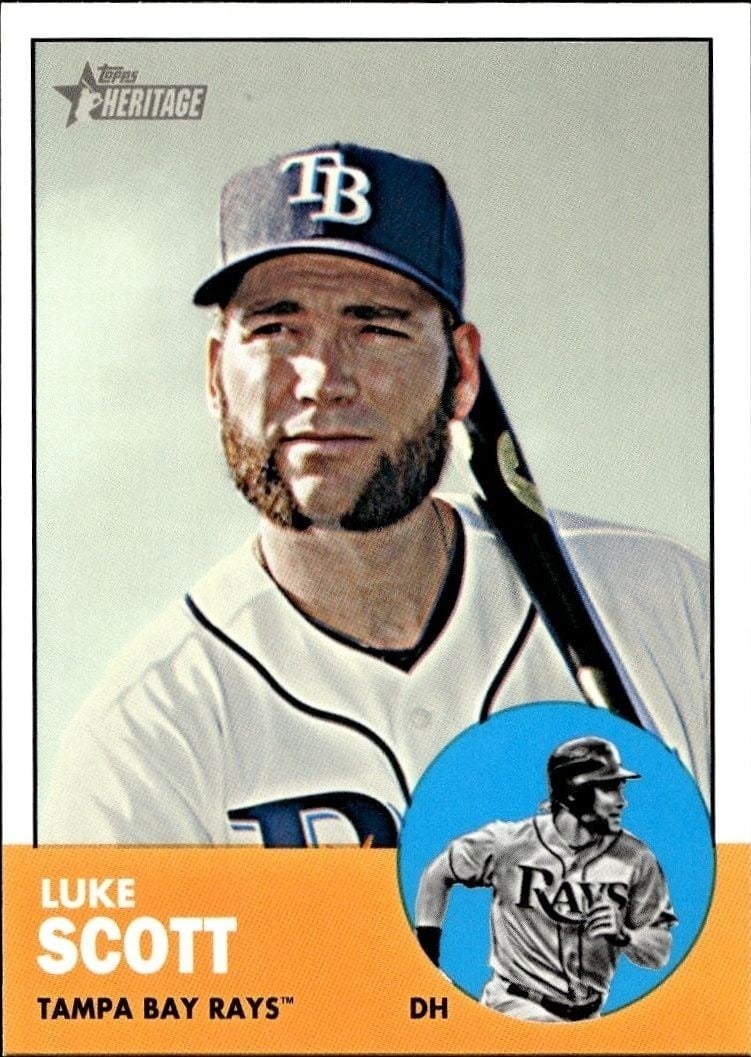 Luke Scott 2012 Topps Heritage High Number #H662 Baseball Trading Card - Front 2012 Topps Heritage High Number Luke Scott #H662 baseball trading card front