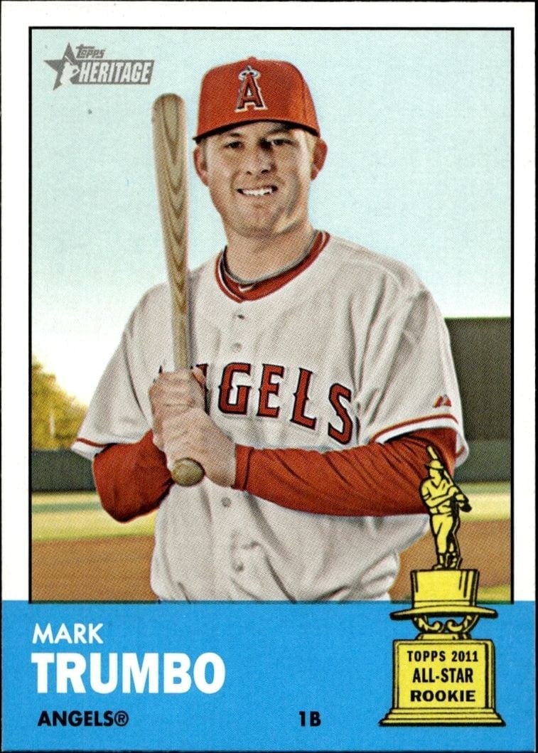 Mark Trumbo 2012 Topps Heritage #211 Baseball Trading Card - Front 2012 Topps Heritage Mark Trumbo #211 baseball trading card front