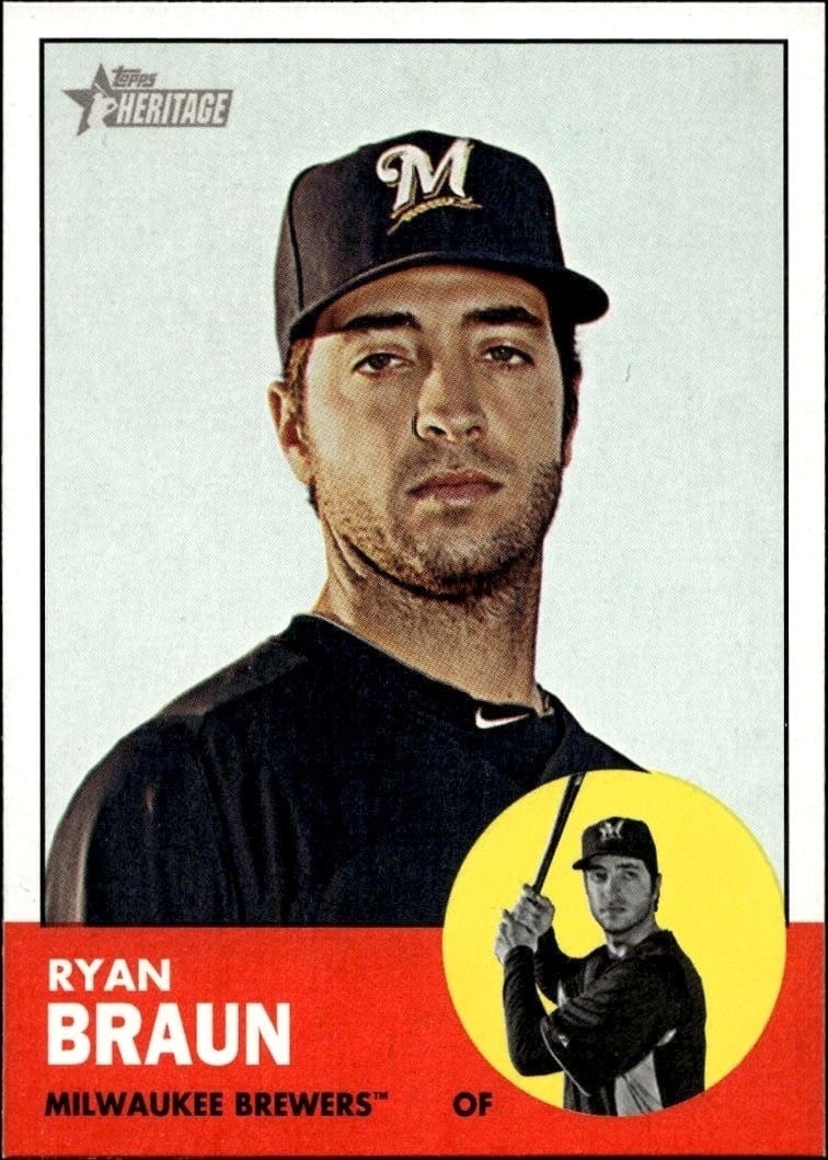 Ryan Braun 2012 Topps Heritage #276 Baseball Trading Card - Front 2012 Topps Heritage Ryan Braun #276 baseball trading card front