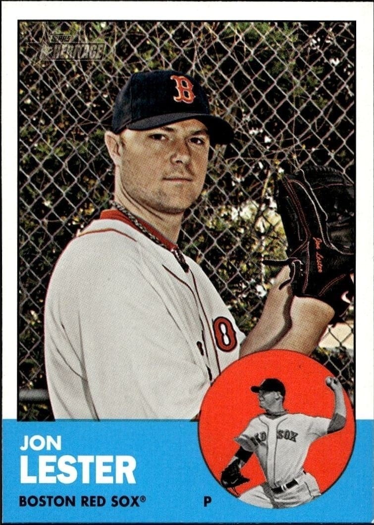 Jon Lester 2012 Topps Heritage #76 Baseball Trading Card - Front 2012 Topps Heritage Jon Lester #76 baseball trading card front
