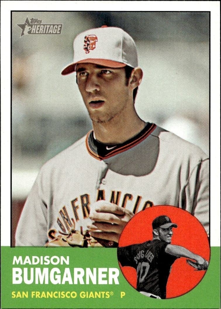 Madison Bumgarner 2012 Topps Heritage #50 Baseball Trading Card - Front 2012 Topps Heritage Madison Bumgarner #50 baseball trading card front
