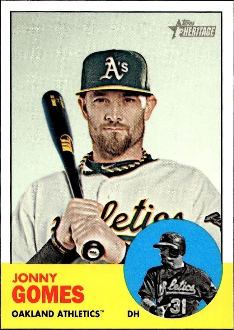 Jonny Gomes 2012 Topps Heritage High Number #H664 Baseball Trading Card - Front 2012 Topps Heritage High Number Jonny Gomes #H664 baseball trading card front