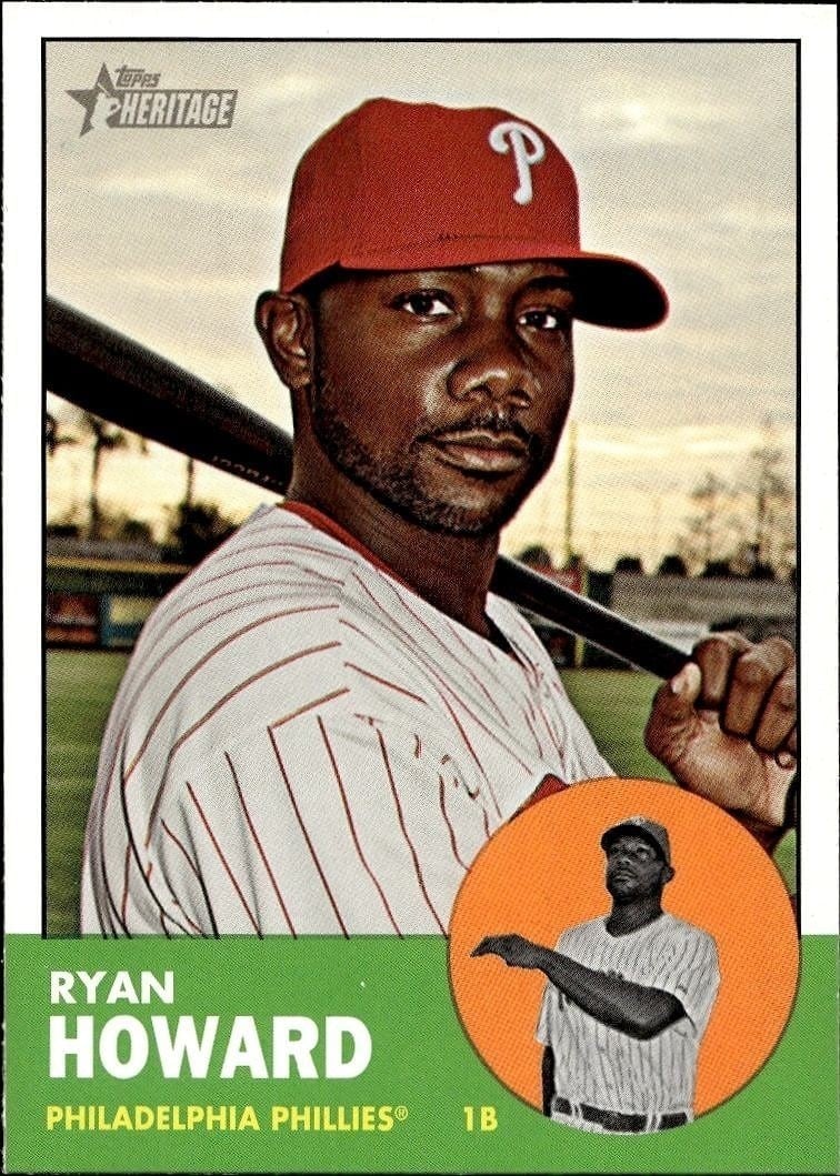 Ryan Howard 2012 Topps Heritage #161 Baseball Trading Card - Front 2012 Topps Heritage Ryan Howard #161 baseball trading card front