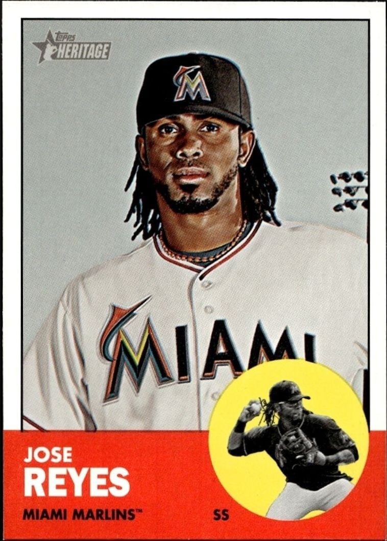 Jose Reyes 2012 Topps Heritage #174 Baseball Trading Card - Front 2012 Topps Heritage Jose Reyes #174 baseball trading card front