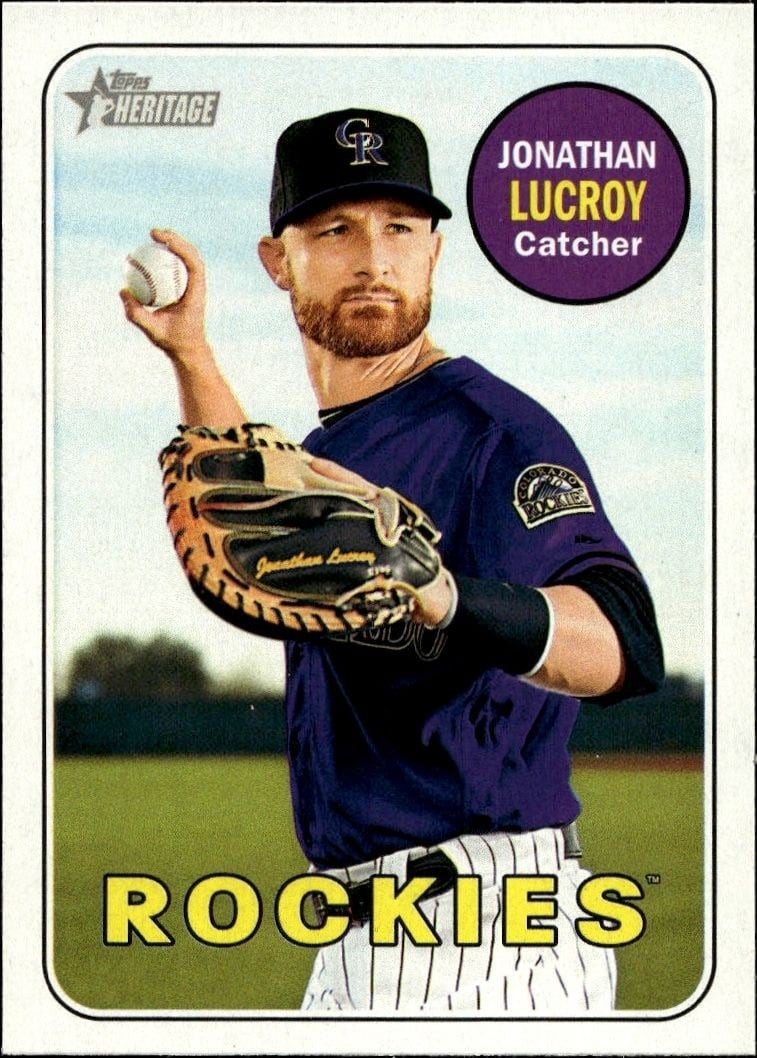Jonathan Lucroy 2018 Topps Heritage #96 Baseball Trading Card - Front 2018 Topps Heritage Jonathan Lucroy #96 baseball trading card front