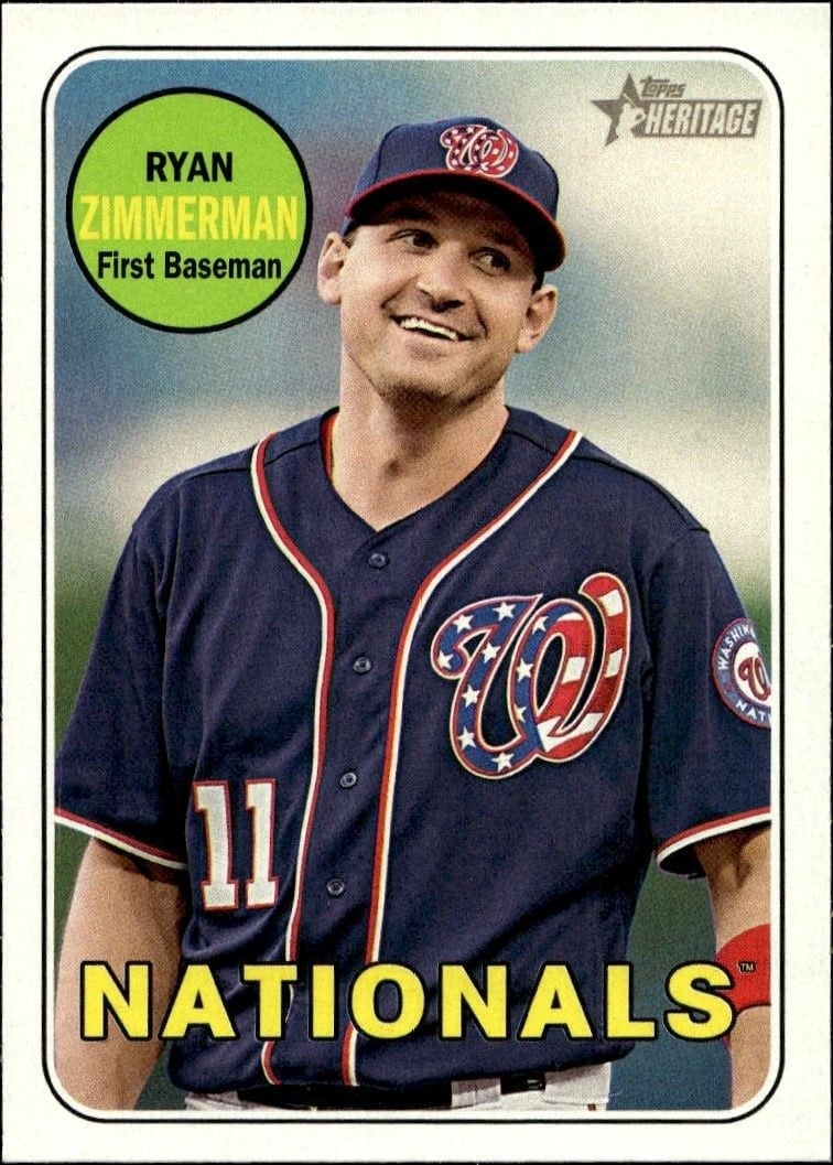 Ryan Zimmerman 2018 Topps Heritage #230 Baseball Trading Card - Front 2018 Topps Heritage Ryan Zimmerman #230 baseball trading card front