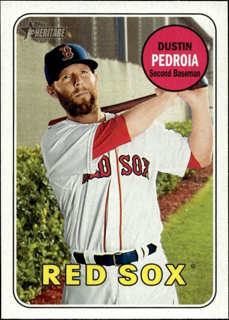Dustin Pedroia 2018 Topps Heritage #349 Baseball Trading Card - Front 2018 Topps Heritage Dustin Pedroia #349 baseball trading card front