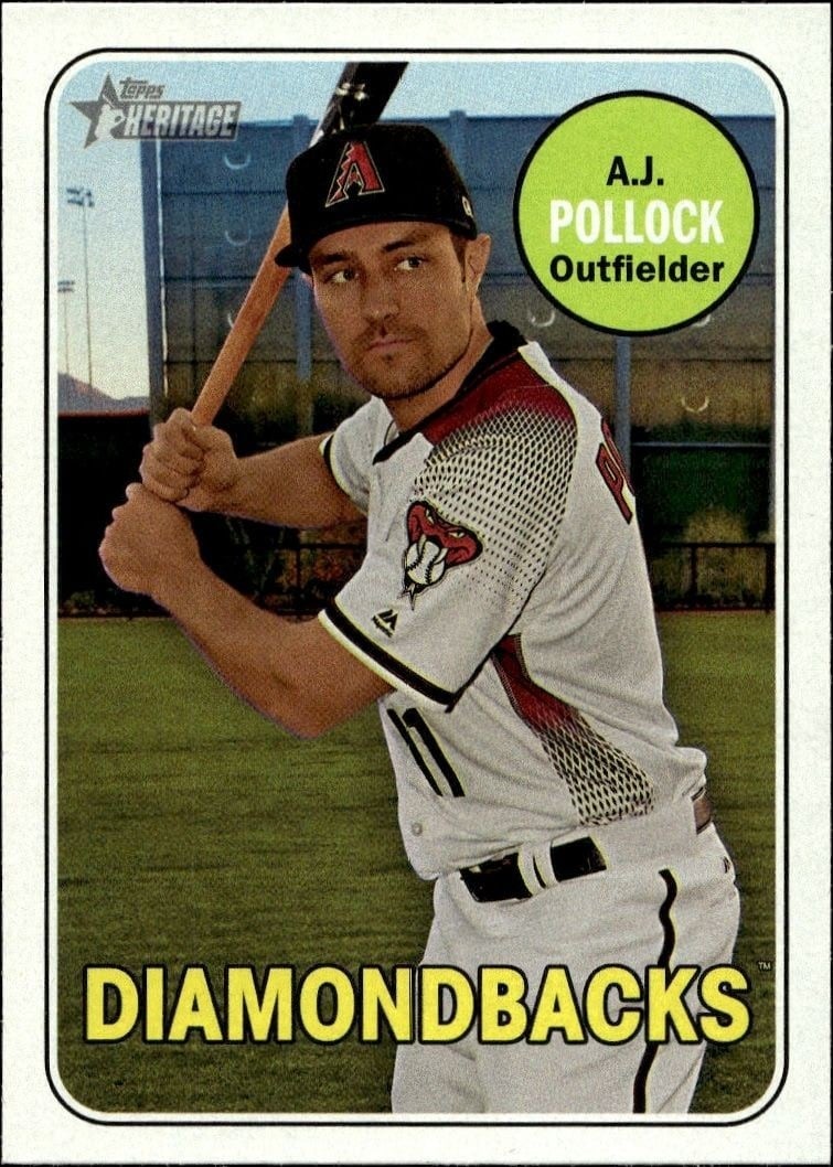 A.J. Pollock 2018 Topps Heritage #143 Baseball Trading Card - Front 2018 Topps Heritage A.J. Pollock #143 baseball trading card front