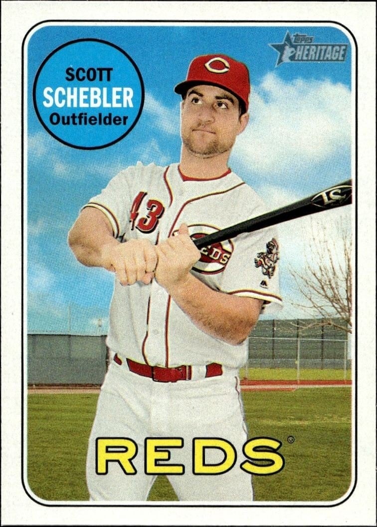 Scott Schebler 2018 Topps Heritage #131 Baseball Trading Card - Front 2018 Topps Heritage Scott Schebler #131 baseball trading card front