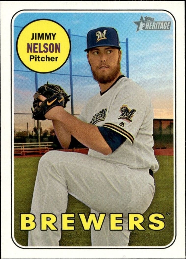 Jimmy Nelson 2018 Topps Heritage #242 Baseball Trading Card - Front 2018 Topps Heritage Jimmy Nelson #242 baseball trading card front