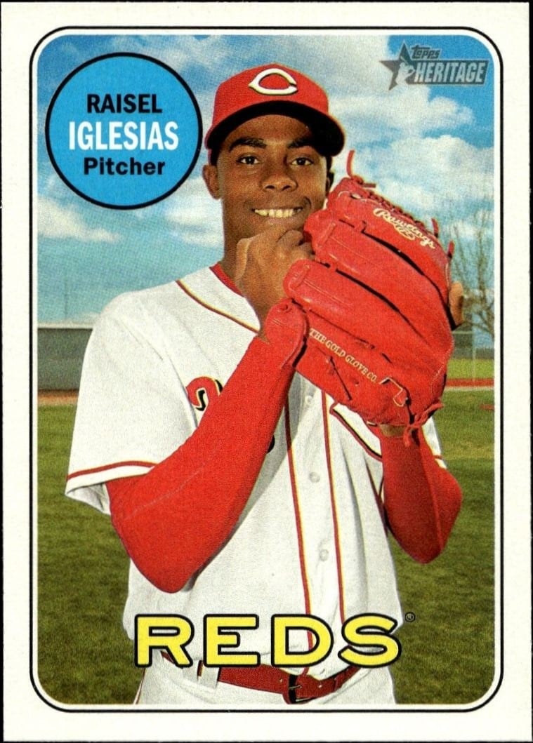 Raisel Iglesias 2018 Topps Heritage #280 Baseball Trading Card - Front 2018 Topps Heritage Raisel Iglesias #280 baseball trading card front