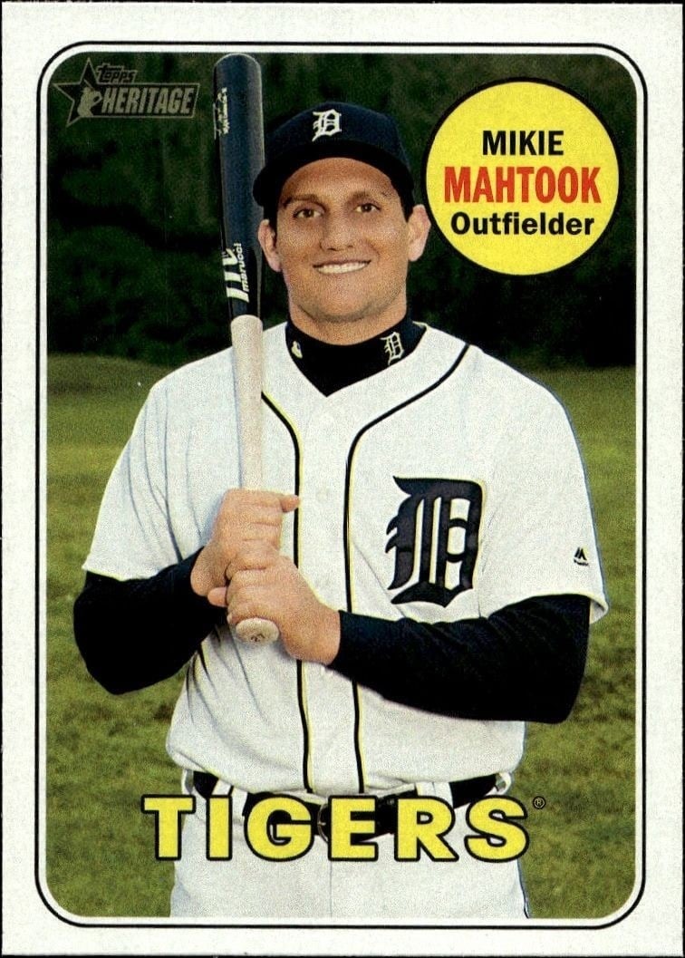 Mikie Mahtook 2018 Topps Heritage #68 Baseball Trading Card - Front 2018 Topps Heritage Mikie Mahtook #68 baseball trading card front