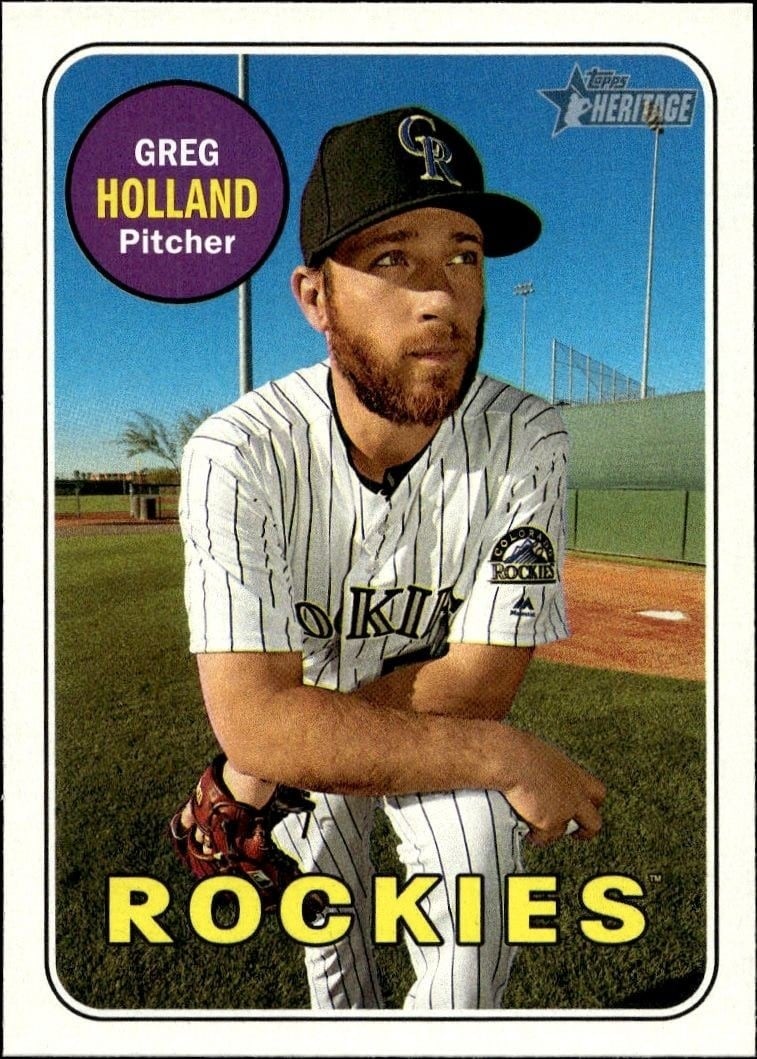 Greg Holland 2018 Topps Heritage #76 Baseball Trading Card - Front 2018 Topps Heritage Greg Holland #76 baseball trading card front