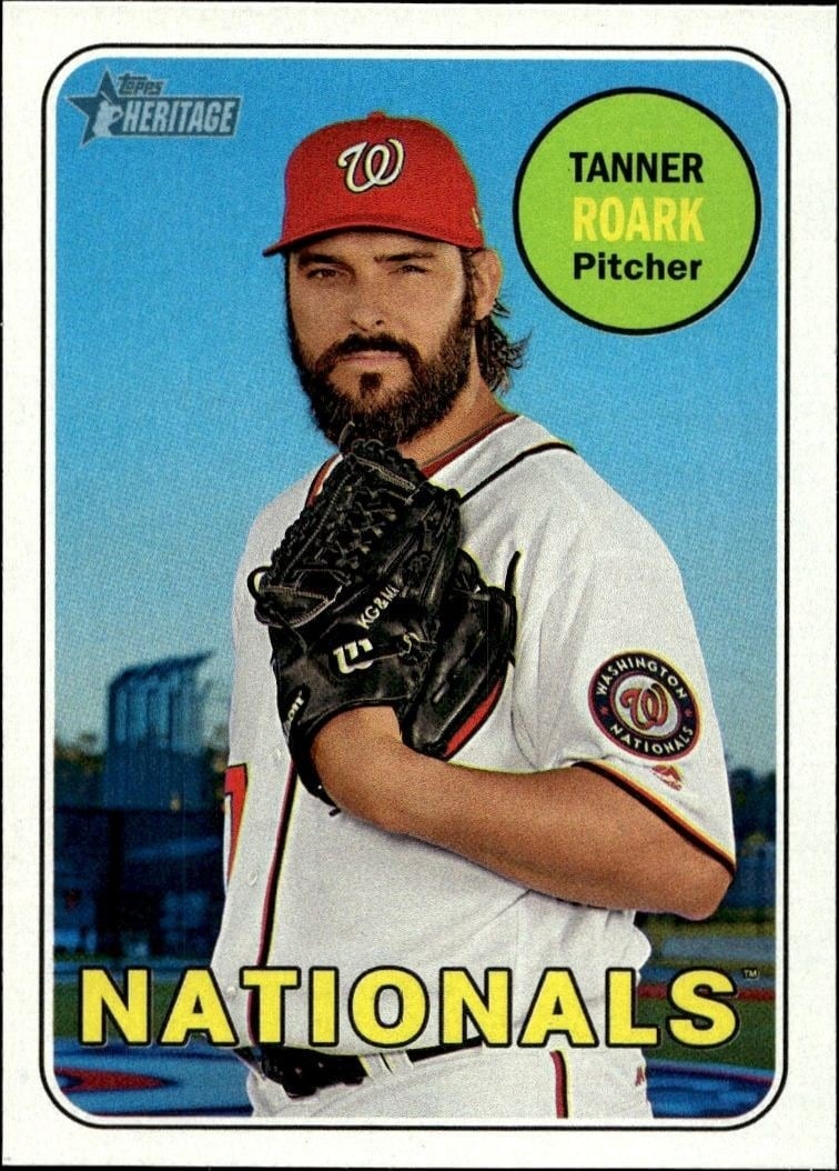 Tanner Roark 2018 Topps Heritage #192 Baseball Trading Card - Front 2018 Topps Heritage Tanner Roark #192 baseball trading card front