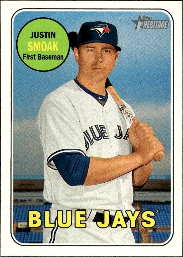 Justin Smoak 2018 Topps Heritage #240 Baseball Trading Card - Front 2018 Topps Heritage Justin Smoak #240 baseball trading card front