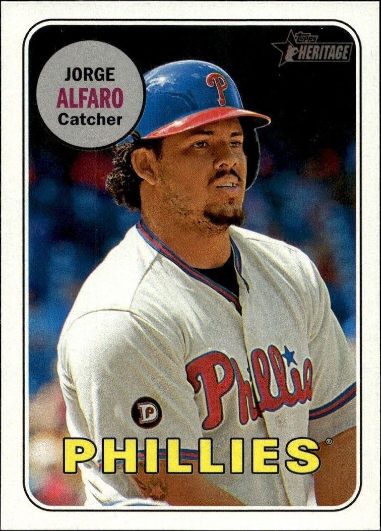Jorge Alfaro 2018 Topps Heritage #352 Baseball Trading Card - Front 2018 Topps Heritage Jorge Alfaro #352 baseball trading card front
