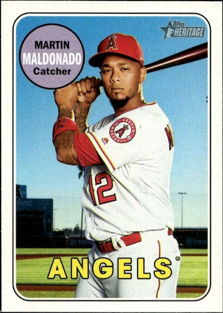 Martin Maldonado 2018 Topps Heritage #343 Baseball Trading Card - Front 2018 Topps Heritage Martin Maldonado #343 baseball trading card front
