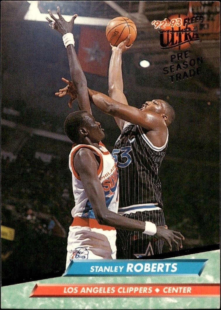 Stanley Roberts 1992-93 Fleer Ultra #87 Basketball Trading Card - Front 1992-93 Fleer Ultra Stanley Roberts #87 basketball trading card front
