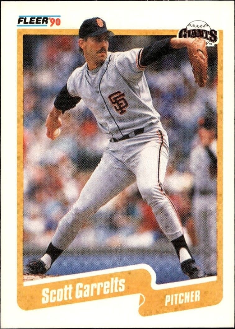 Scott Garrelts 1990 Fleer #56 Baseball Trading Card - Front 1990 Fleer Scott Garrelts #56 baseball trading card front