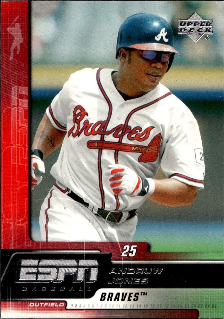 Andruw Jones 2005 Upper Deck ESPN #6 Baseball Trading Card - Front 2005 Upper Deck ESPN Andruw Jones #6 baseball trading card front