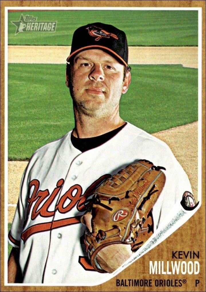 Kevin Millwood 2011 Topps Heritage #203 Baseball Trading Card - Front 2011 Topps Heritage Kevin Millwood #203 baseball trading card front