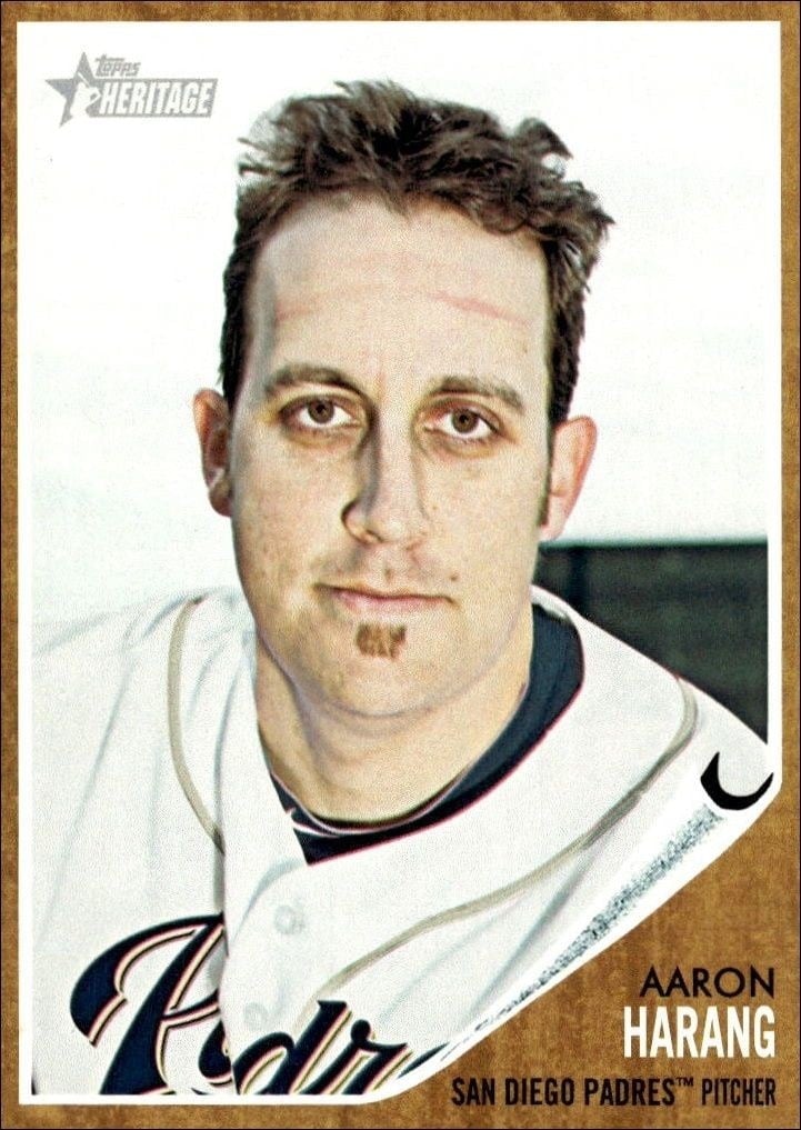 Aaron Harang 2011 Topps Heritage #282 Baseball Trading Card - Front 2011 Topps Heritage Aaron Harang #282 baseball trading card front
