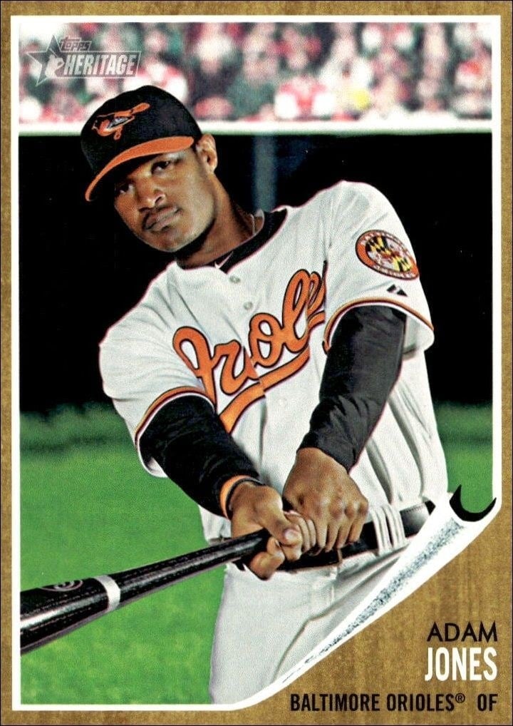 Adam Jones 2011 Topps Heritage #165 Baseball Trading Card - Front 2011 Topps Heritage Adam Jones #165 baseball trading card front