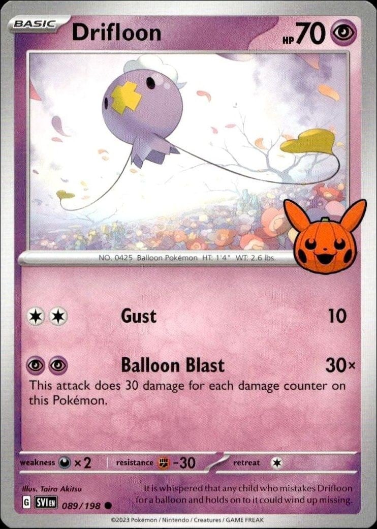 Drifloon 2023 Pokémon Trick Or Trade #089/198 Pokémon Card - Front 2023 Pokémon Trick Or Trade Drifloon #089/198 Pokémon card front