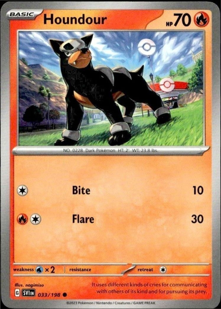 Houndour 2023 Pokémon Scarlet & Violet #033/198 Pokémon Card - Front 2023 Pokémon Scarlet & Violet Houndour #033/198 Pokémon card front