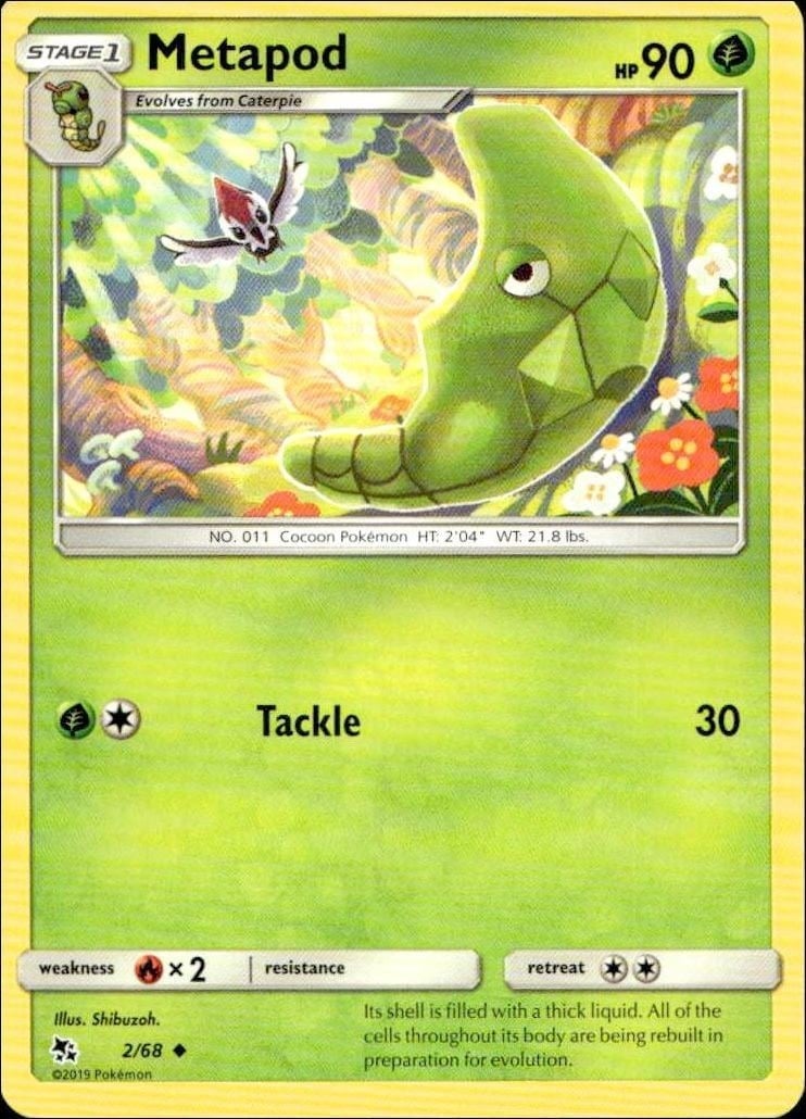 Metapod 2019 Pokémon Hidden Fates #2 Pokémon Card - Front 2019 Pokémon Hidden Fates Metapod #2 Pokémon card front