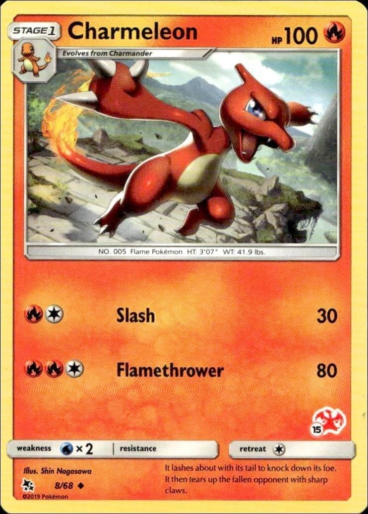 Charmeleon 2019 Pokémon Hidden Fates #8 Pokémon Card - Front 2019 Pokémon Hidden Fates Charmeleon #8 Pokémon card front