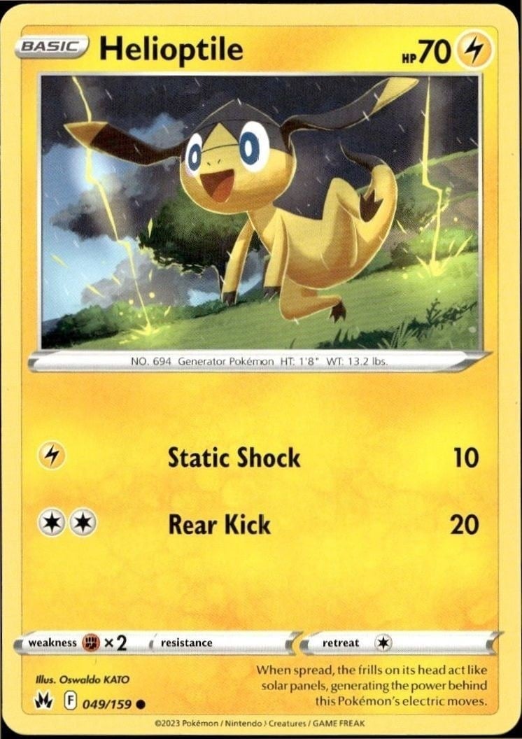 Helioptile 2023 Pokémon Crown Zenith #049/159 Pokémon Card - Front 2023 Pokémon Crown Zenith Helioptile #049/159 Pokémon card front