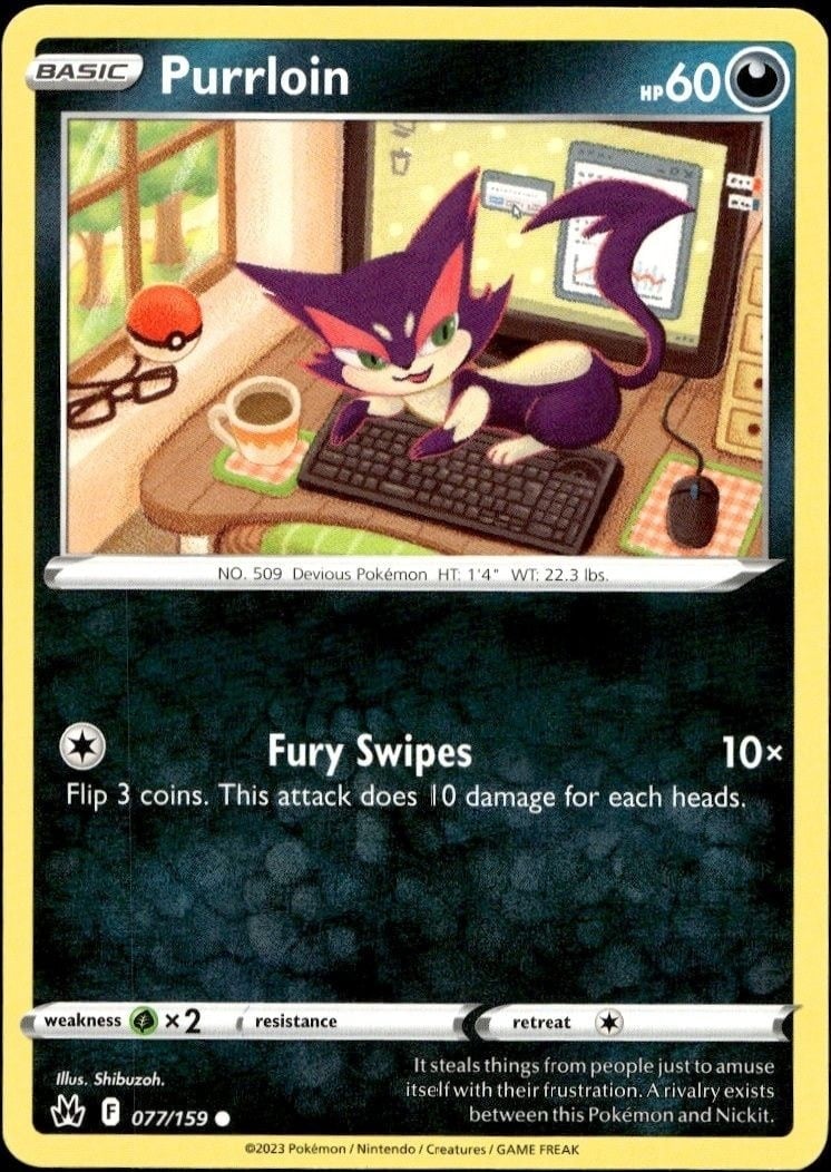 2023 Pokémon Crown Zenith Purrloin #077/159 trading card