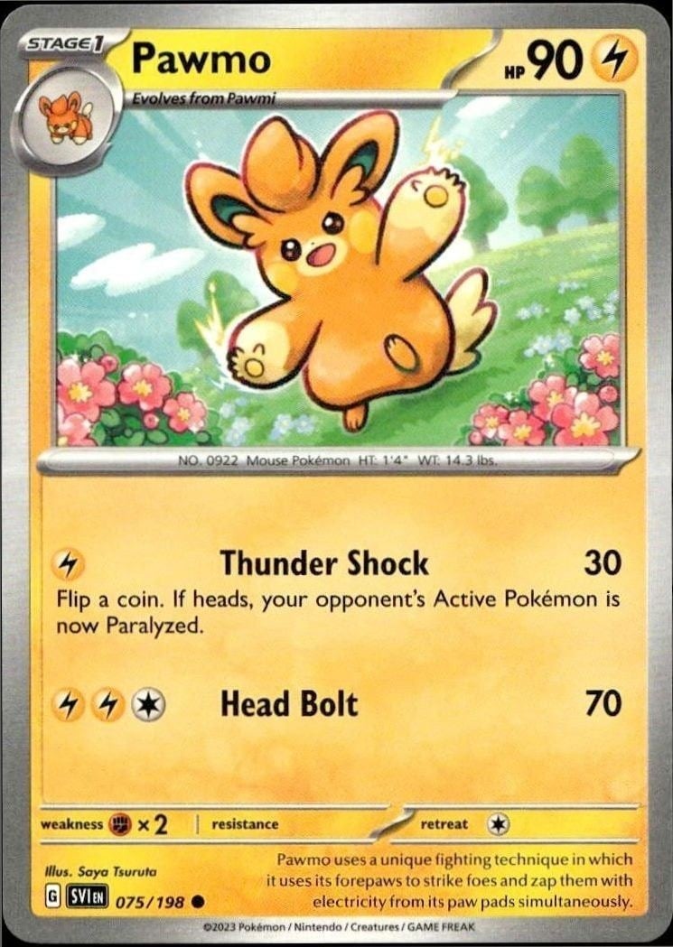Pawmo 2023 Pokémon Scarlet & Violet #075/198 Pokémon Card - Front 2023 Pokémon Scarlet & Violet Pawmo #075/198 Pokémon card front