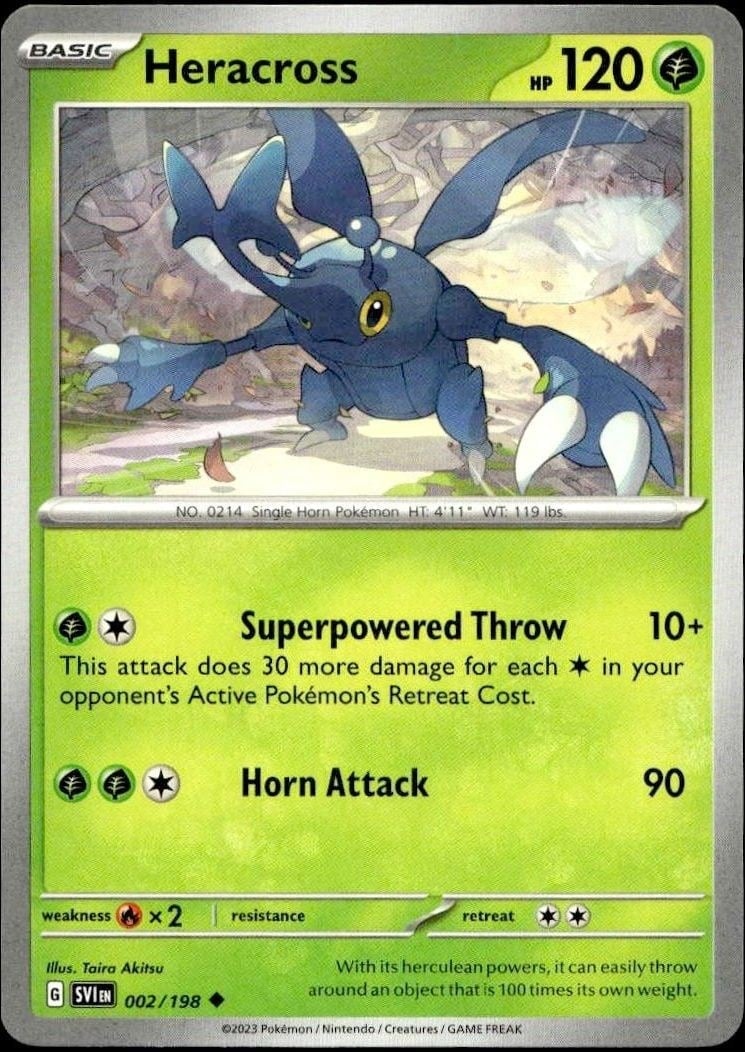 Heracross 2023 Pokémon Scarlet & Violet #002/198 Pokémon Card - Front 2023 Pokémon Scarlet & Violet Heracross #002/198 Pokémon card front