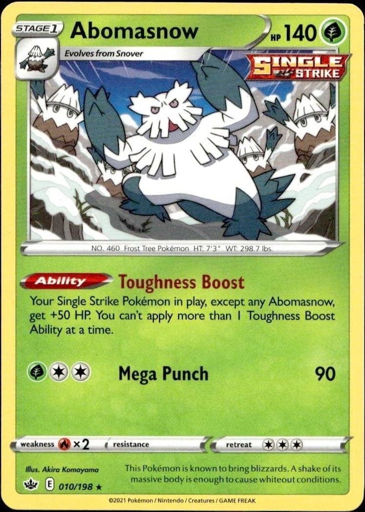 2021 Pokémon Chilling Reign Abomasnow #010/198 trading card