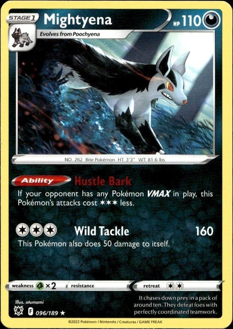 Mightyena 2022 Pokémon Astral Radiance #096/189 Pokémon Card - Front 2022 Pokémon Astral Radiance Mightyena #096/189 Pokémon card front