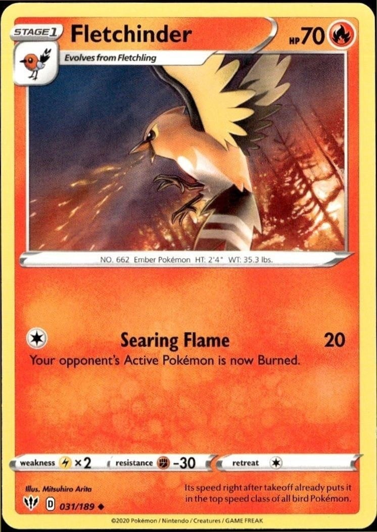 Fletchinder 2020 Pokémon Darkness Ablaze #031/189 Pokémon Card - Front 2020 Pokémon Darkness Ablaze Fletchinder #031/189 Pokémon card front