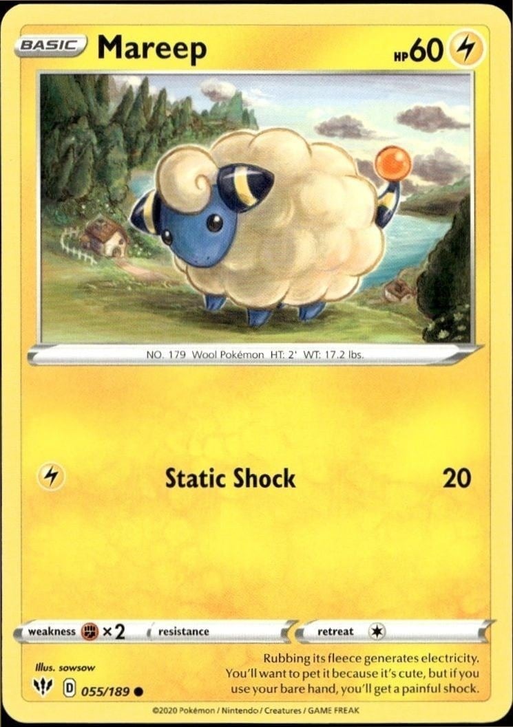 Mareep 2020 Pokémon Darkness Ablaze #055/189 Pokémon Card - Front 2020 Pokémon Darkness Ablaze Mareep #055/189 Pokémon card front