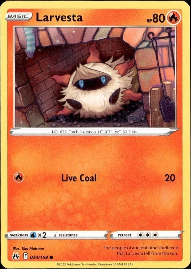 Larvesta 2023 Pokémon Crown Zenith #024/159 Pokémon Card - Front 2023 Pokémon Crown Zenith Larvesta #024/159 Pokémon card front