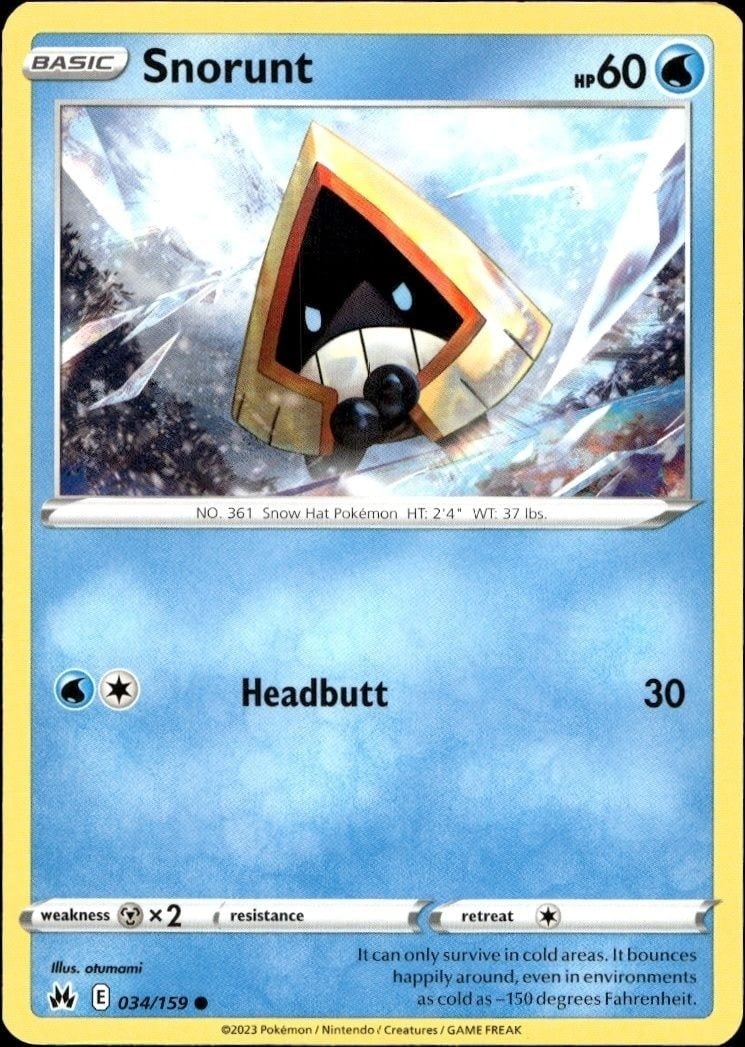 Snorunt 2023 Pokémon Crown Zenith #034/159 Pokémon Card - Front 2023 Pokémon Crown Zenith Snorunt #034/159 Pokémon card front