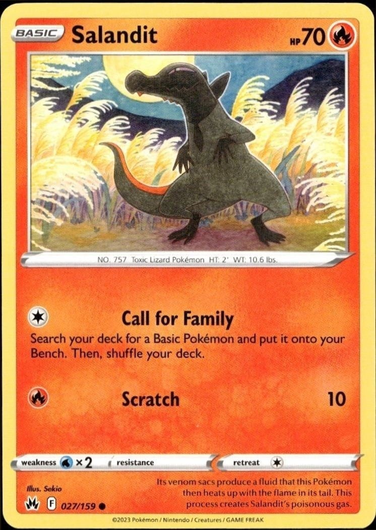 Salandit 2023 Pokémon Crown Zenith #027/159 Pokémon Card - Front 2023 Pokémon Crown Zenith Salandit #027/159 Pokémon card front