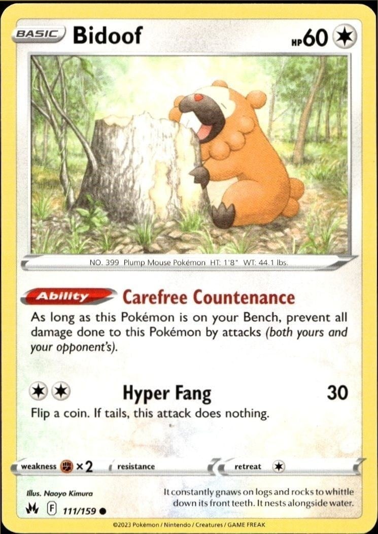 Bidoof 2023 Pokémon Crown Zenith #111/159 Pokémon Card - Front 2023 Pokémon Crown Zenith Bidoof #111/159 Pokémon card front